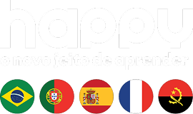 Logo da happy, bandeiras do Brasil, Portugal,Espanha, França e Angola